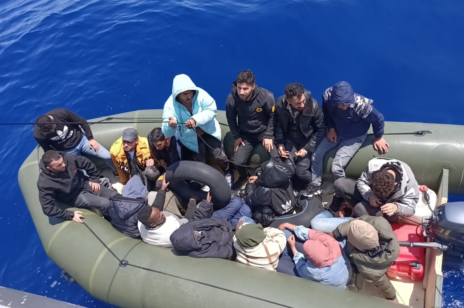 A group of irregular migrants pushed back by Greece into Turkish waters, in Izmir, western Türkiye, May 29, 2023. (AA Photo)