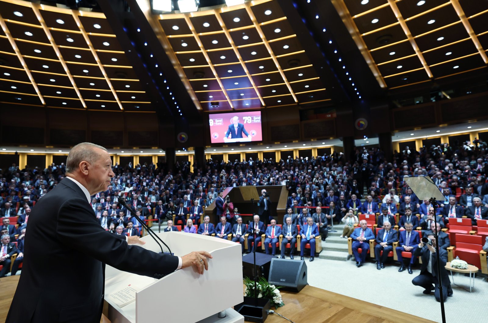 President Recep Tayyip Erdoğan speaks at the event of the Union of Chambers and Commodity Exchanges of Türkiye (TOBB) in the capital Ankara, Türkiye, May 30, 2023. (AA Photo)