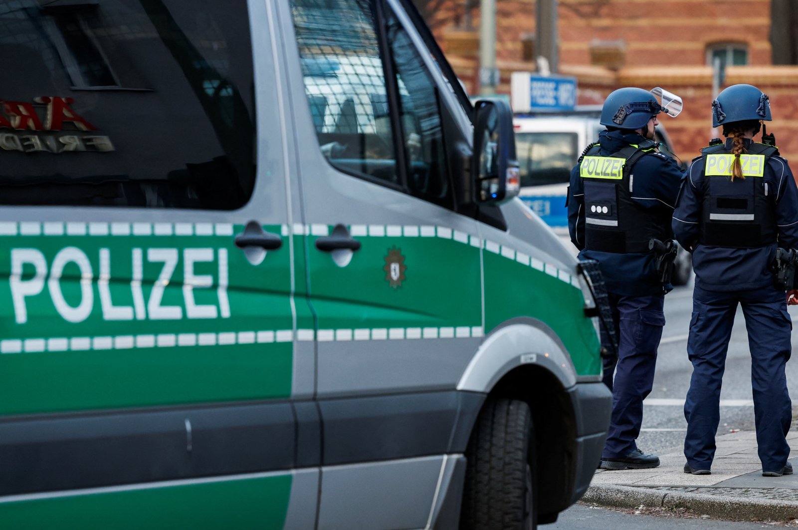 Police officers secure the area around a job center after an attack alarm was triggered according to police, in Berlin, Germany, Feb. 16, 2023. (Reuters File Photo)