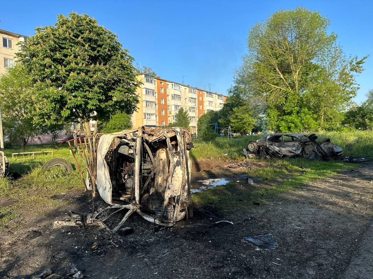 Destroyed vehicles are seen following a Ukrainian forces&#039; shelling in the course of the Russia-Ukraine conflict in the town of Shebekino in the Belgorod region, Russia, May 31, 2023. (Reuters Photo)