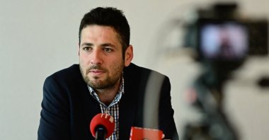 Ryyan Alshebl, mayor of the community of Ostelsheim in Baden-Wuerttemberg, southwestern Germany, addresses a press talk with the Association of the Foreign Press in Germany (VAP) in Berlin, Germany, May 30, 2023. (AFP Photo)