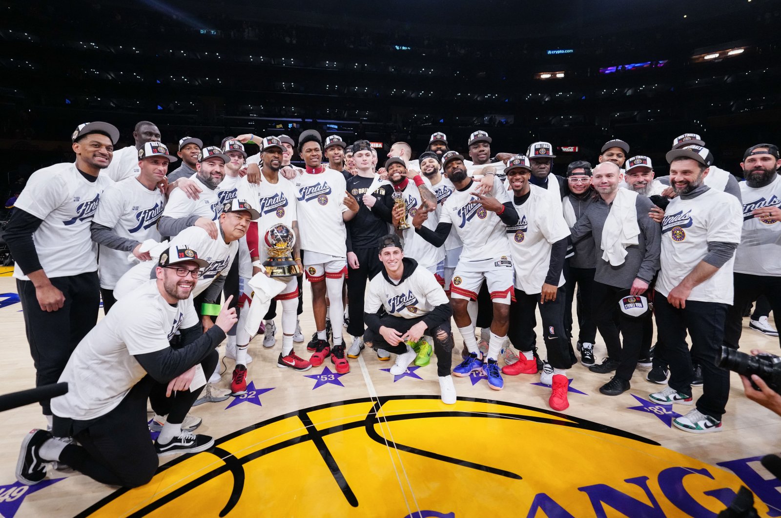 The Denver Nuggets pose for a photo after beating the Los Angeles Lakers in game four of the Western Conference Finals, Los Angeles, California, U.S., May 22, 2023. (Reuters Photo)