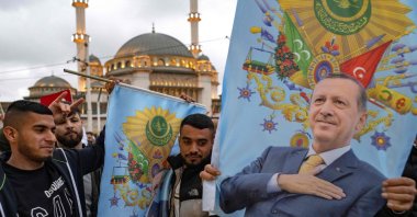 Supporters of President Recep Tayyip Erdoğan celebrate near Taksim Mosque at the Taksim Square in Istanbul on the day of the presidential runoff vote in Istanbul, May 28, 2023. (AFP Photo)