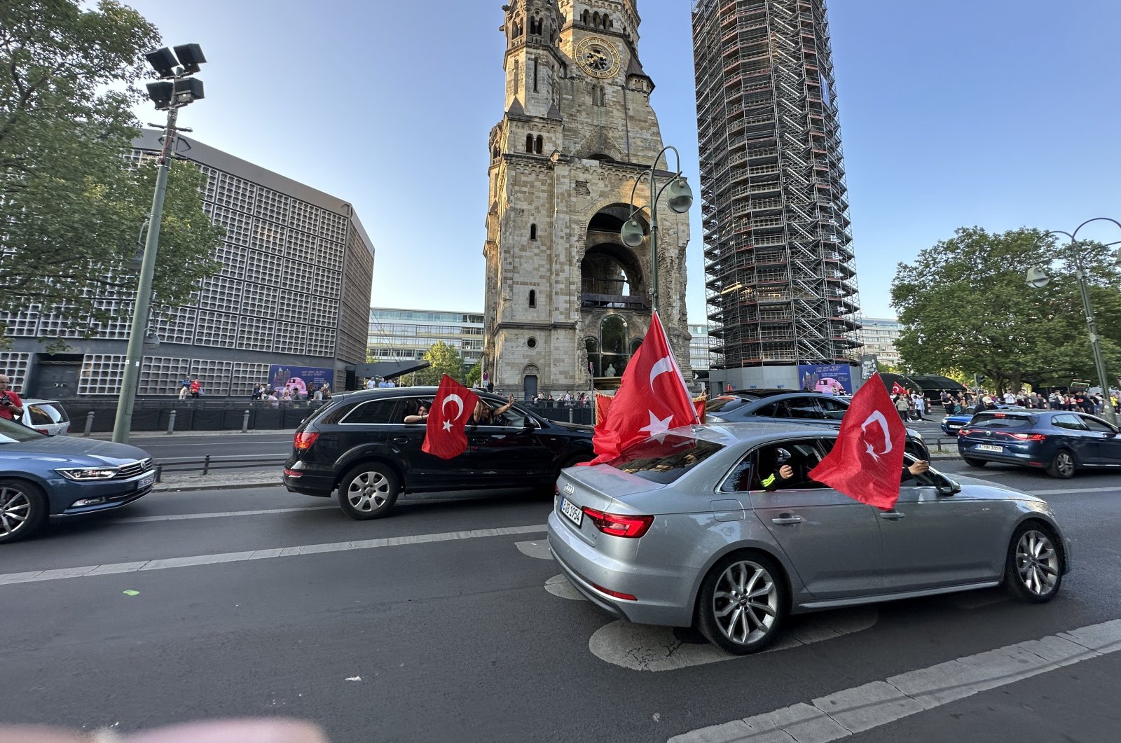 Turks wave Turkish flags to celebrate Erdoğan&#039;s election victory, in Berlin, Germany, May 28, 2023. (AA Photo)