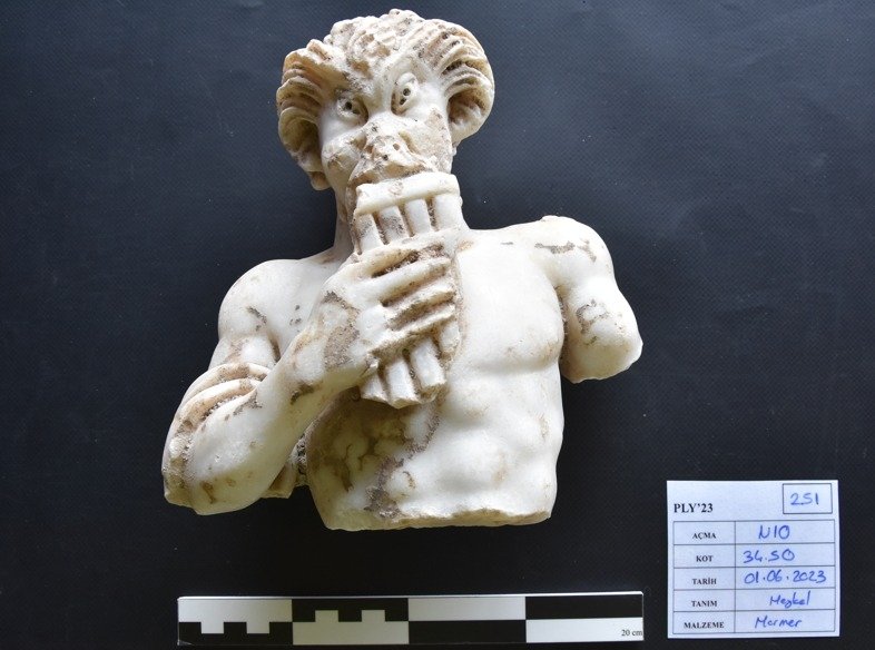 A fragment of the statue of Pan, the Greek god of shepherds and flocks in Greek mythology, discovered in Saraçhane Archaeology Park, Istanbul, Türkiye, June 1, 2023. (DHA Photo)