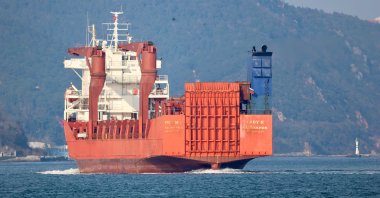 The Russian flagged Ro-Ro ship Lady R transits Bosphorus in Istanbul, Türkiye, Feb. 14, 2023. (Reuters Photo)