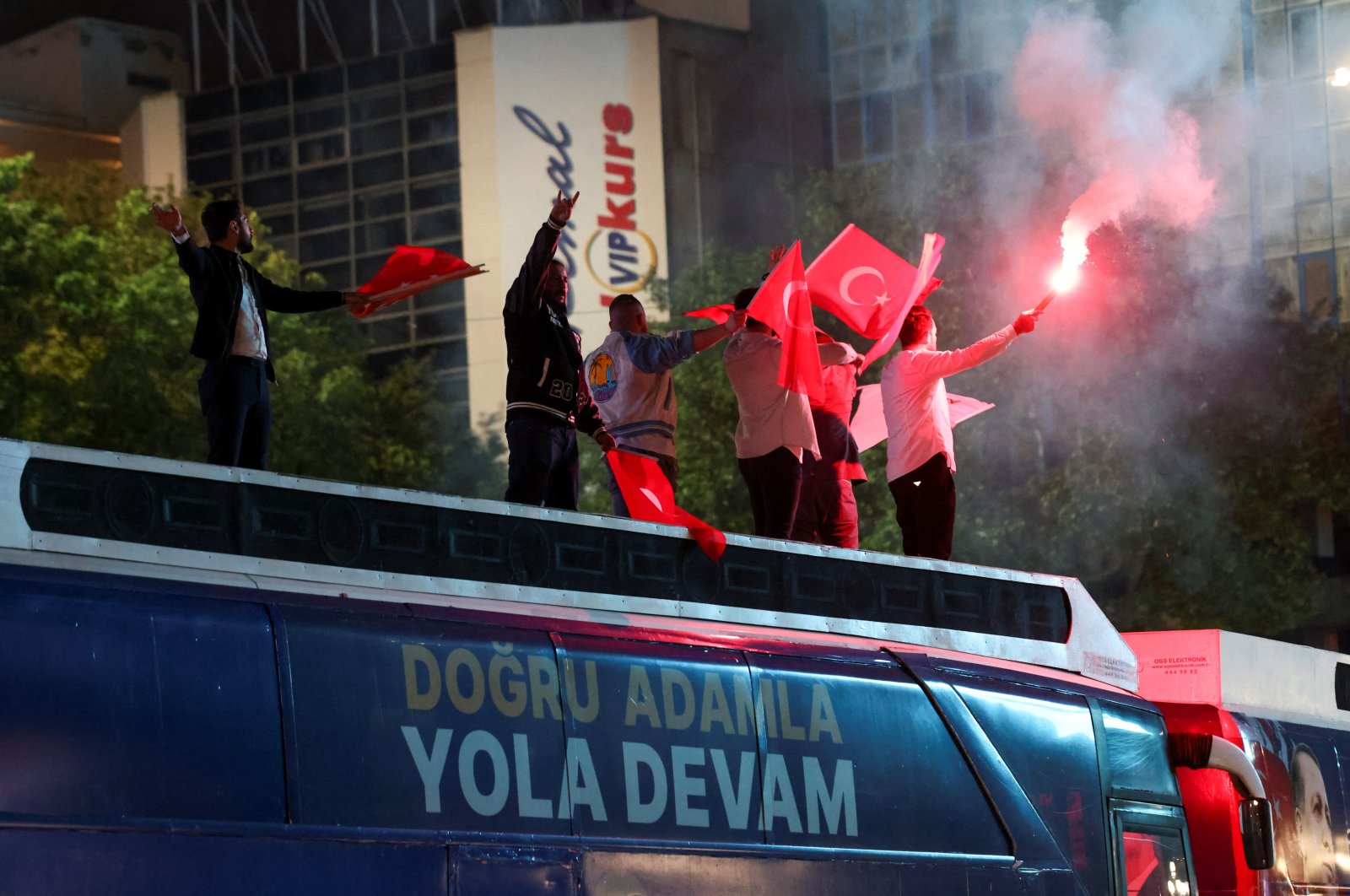 Supporters of President Recep Tayyip Erdoğan celebrate on the day of the second round of the presidential election, in Ankara, Türkiye, May 28, 2023. (Reuters Photo)