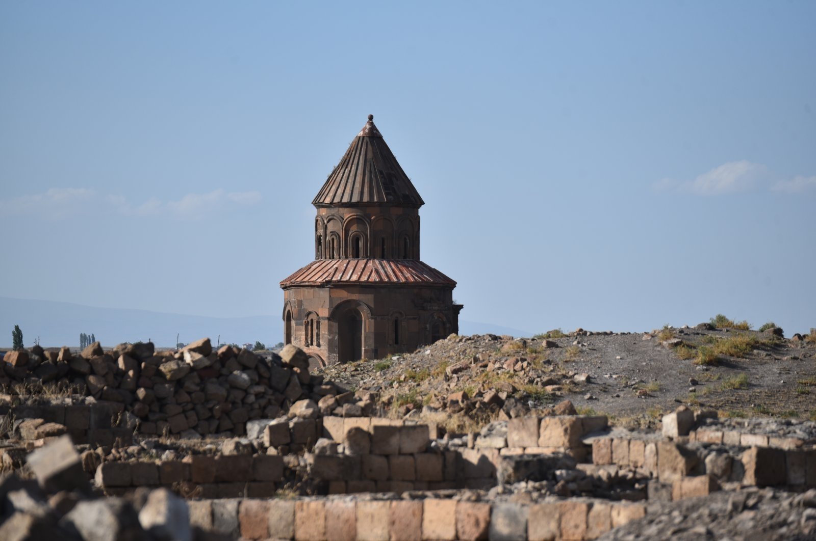 A view from Ani shows St. Gregorius Church, Kars, eastern Turkey, Aug. 7, 2021. (AA Photo)
