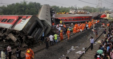 Rescuers work at the site of passenger trains accident, in Balasore district, in the eastern Indian state of Orissa, India, June 3, 2023. (AP Photo)