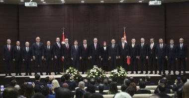 President Recep Tayyip Erdoğan and his new cabinet pose for a photo at Çankaya Palace, in Ankara, June 3, 2023. (AA Photo)