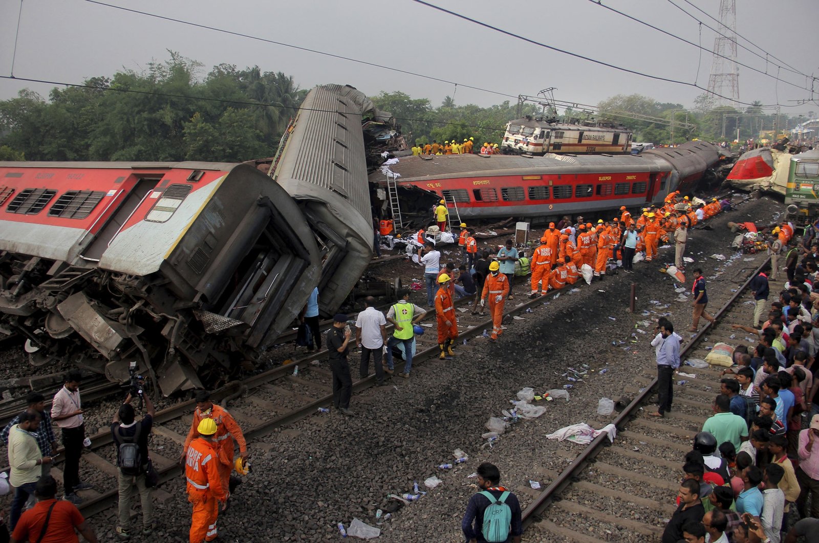 Rescuers work at the site of passenger trains accident, in Balasore district, in the eastern Indian state of Orissa, India, June 3, 2023. (AP Photo)