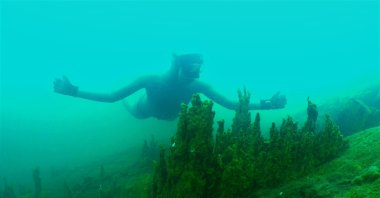 World record holder for free diving, Şahika Ercümen, did a "zero waste dive" in Lake Van to raise awareness about the pollution in blue waters, Van, eastern Türkiye, June 4, 2023. (AA Photo)