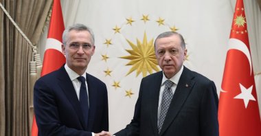 President Recep Tayyip Erdoğan (R) receives NATO Secretary-General Jens Stoltenberg in the capital Ankara, Türkiye, Feb. 16, 2023. (AA Photo)