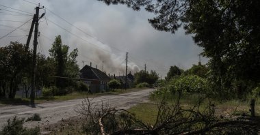 Smoke rising over an area of the Ukraine-Russia border is seen from the border town of Vovchansk, in Kharkiv region, Ukraine, June 4, 2023. (Reuters Photo)