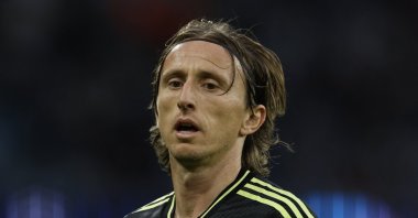 Real Madrid's Luka Modric reacts during UEFA Champions League match against Manchester City at the Etihad Stadium, Manchester, UK., May 17, 2023. (Reuters Photo)  