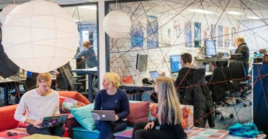 Employees work at the Spotify headquarters in Stockholm, Sweden, Feb. 18, 2015. (AFP Photo)
