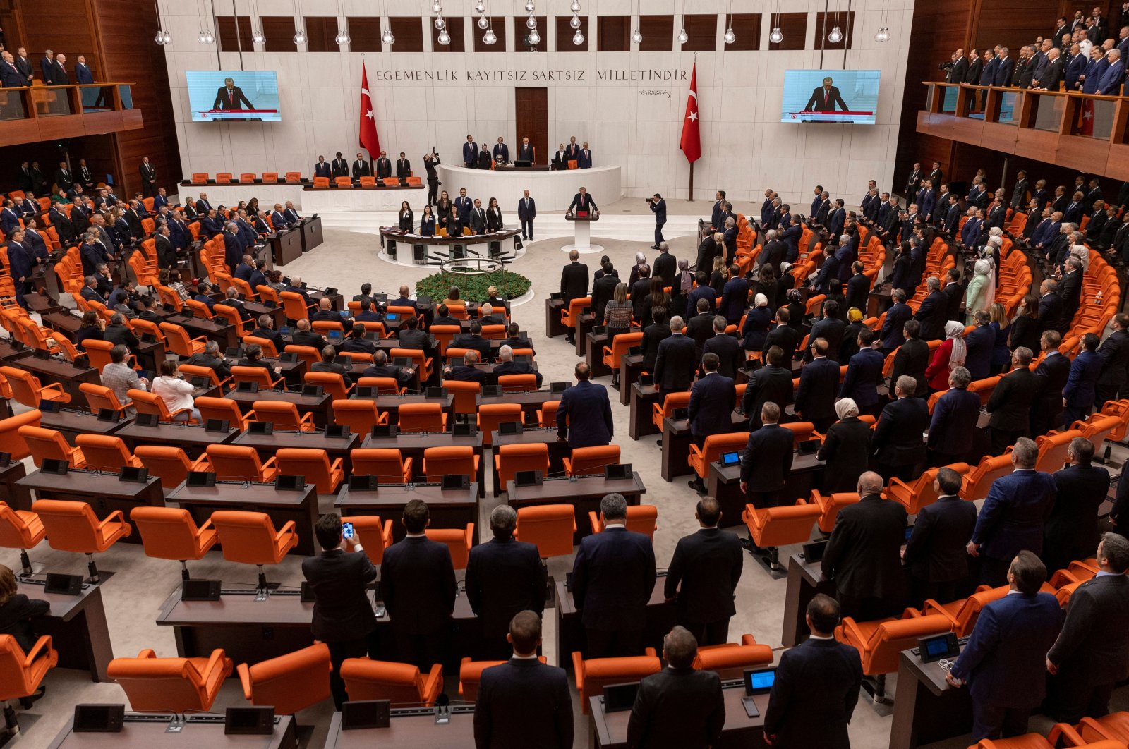 President Recep Tayyip Erdoğan takes oath after his election win at the parliament in Ankara, Türkiye, June 3, 2023. (Reuters Photo)