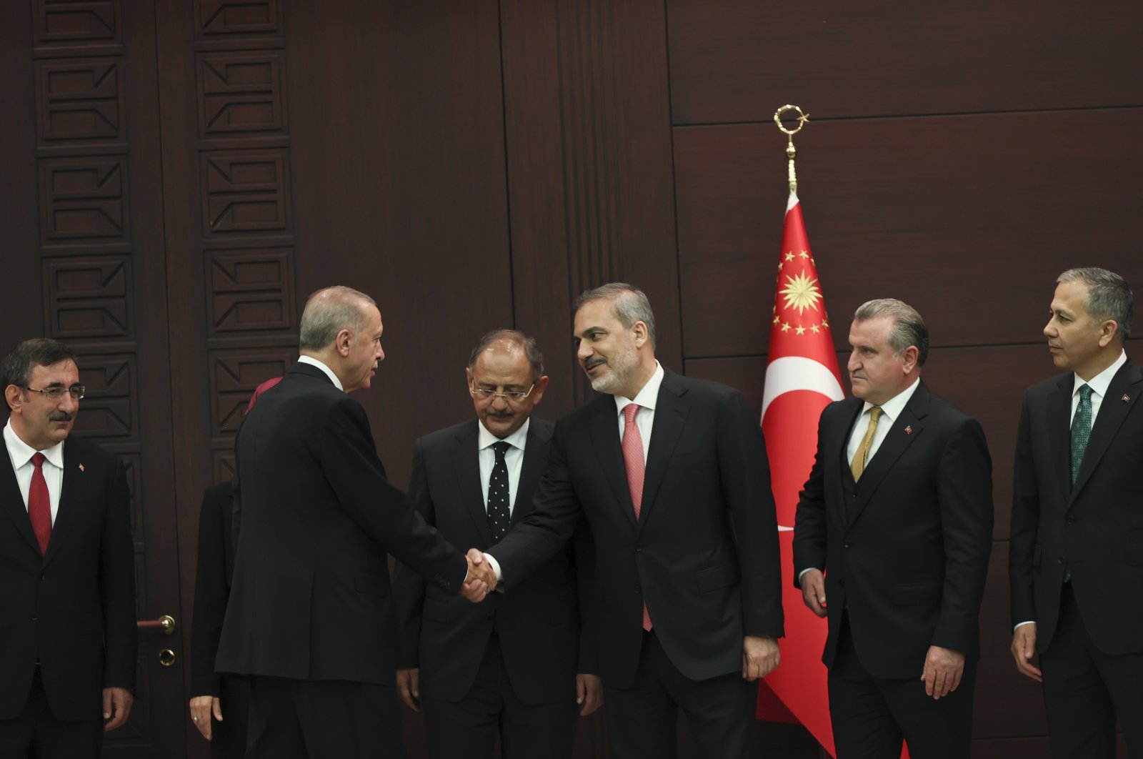 President Recep Tayyip Erdoğan shakes hands with the Cabinet members, in the capital Ankara, Türkiye, June 3, 2023. (AA Photo) 