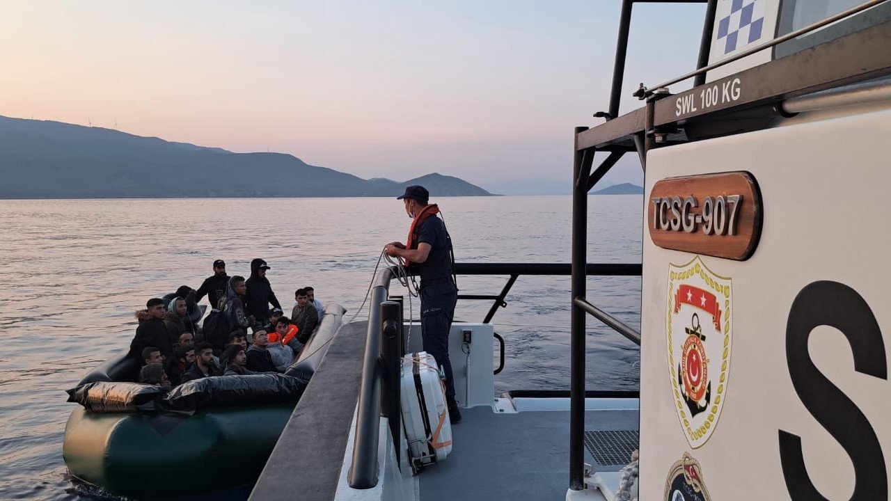 Turkish coast guard rescues 17 irregular migrants pushed back into territorial waters by Greece off the coast of western Izmir province, Türkiye, June 5, 2023. (AA Photo)