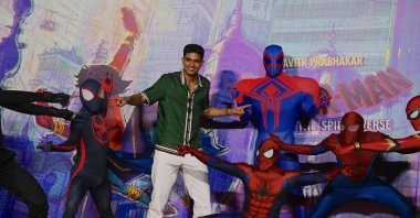 Indian Cricketer Shubman Gill poses for pictures during the trailer launch of the upcoming animated film "Spider-Man: Across the Spider-Verse," for which he has done the voiceover in Hindi and Punjabi languages for the character of Spiderman, Mumbai, India, May 18, 2023. (AFP Photo)