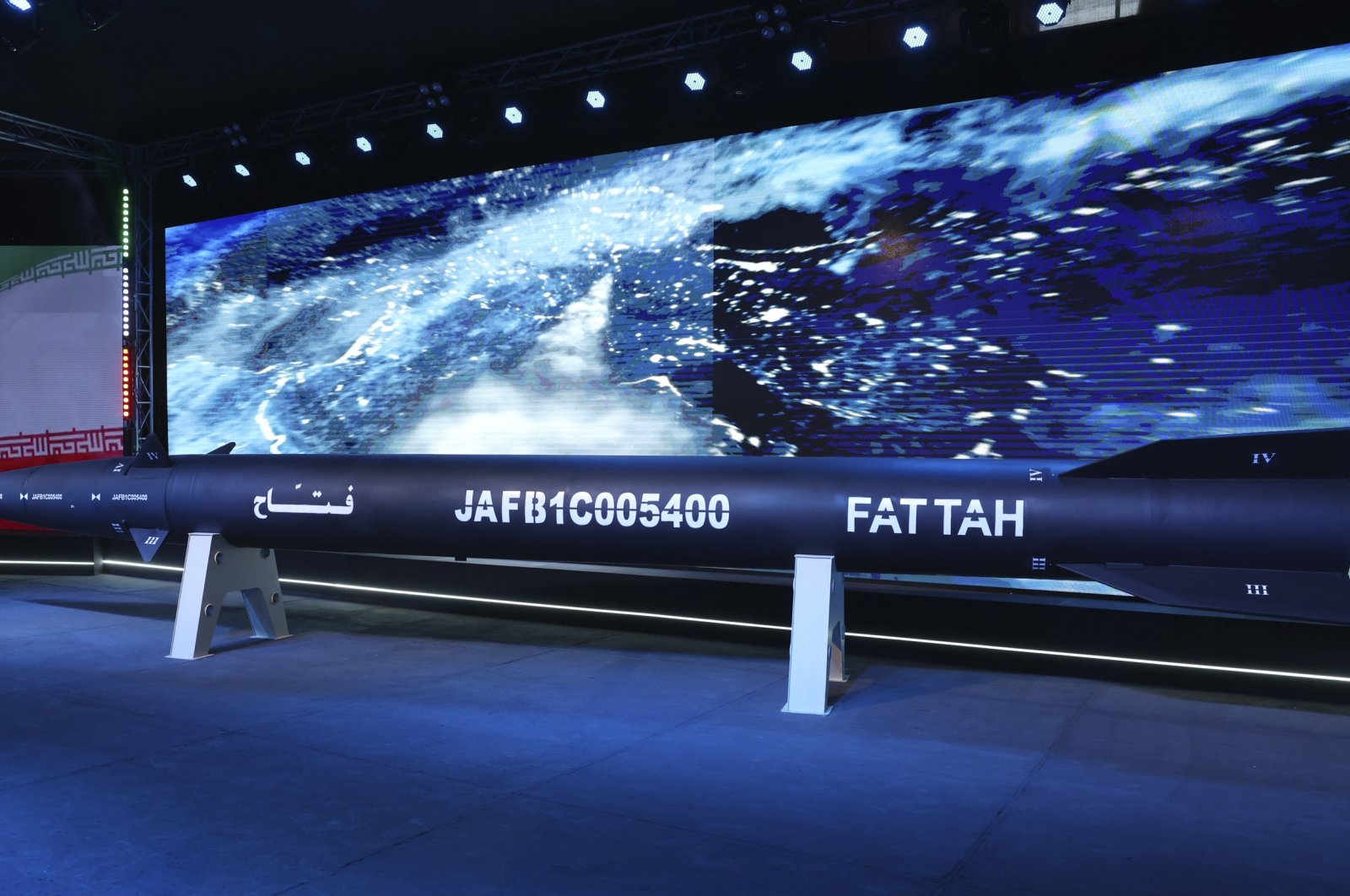 Fattah missile is unveiled in a ceremony in Tehran, Iran, June 6, 2023. (AP Photo)