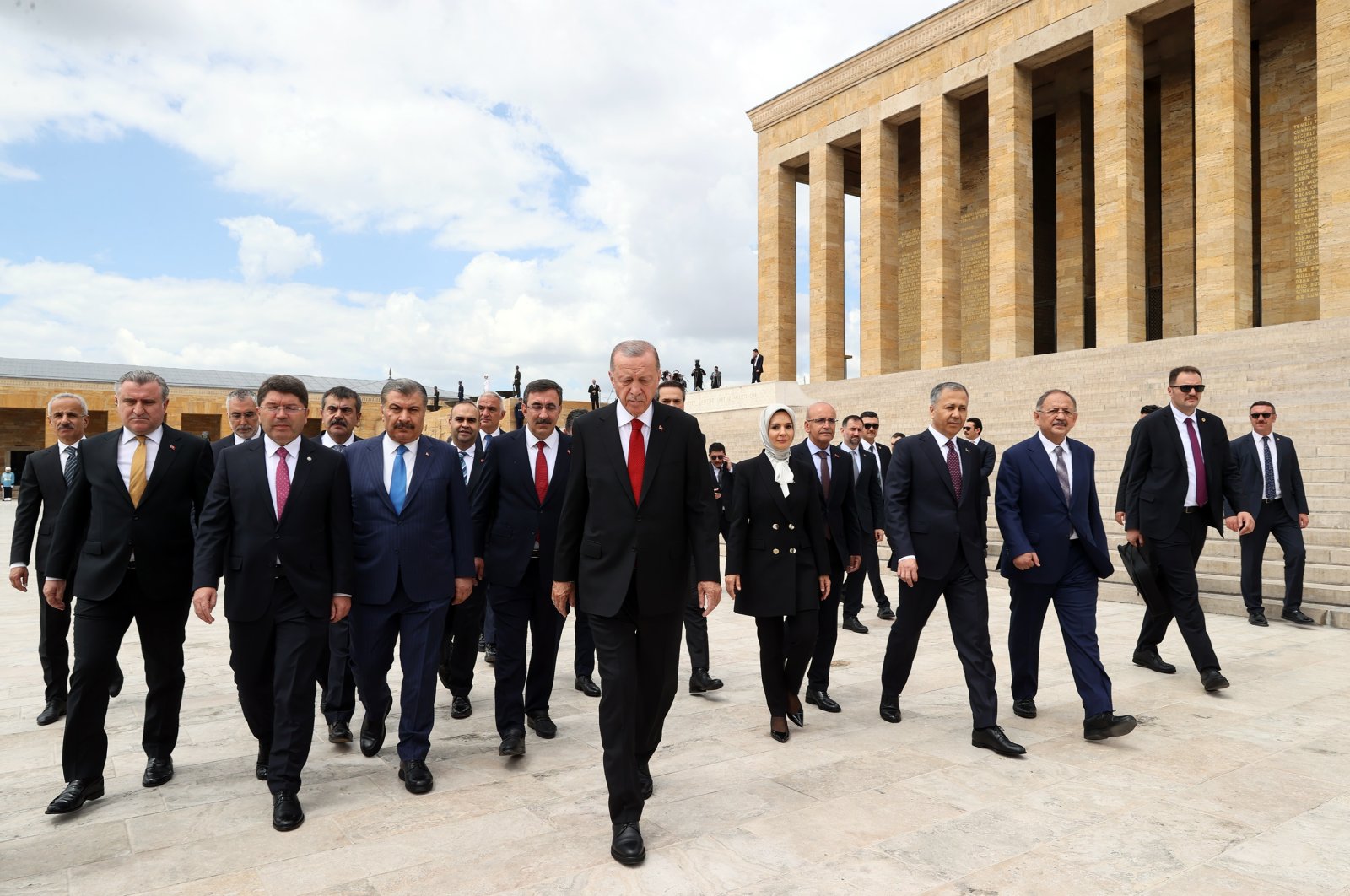 President Recep Tayyip Erdoğan and members of the new Cabinet walk in front of Anıtkabir, in the capital Ankara, Türkiye, June 6, 2023. (AA Photo) 