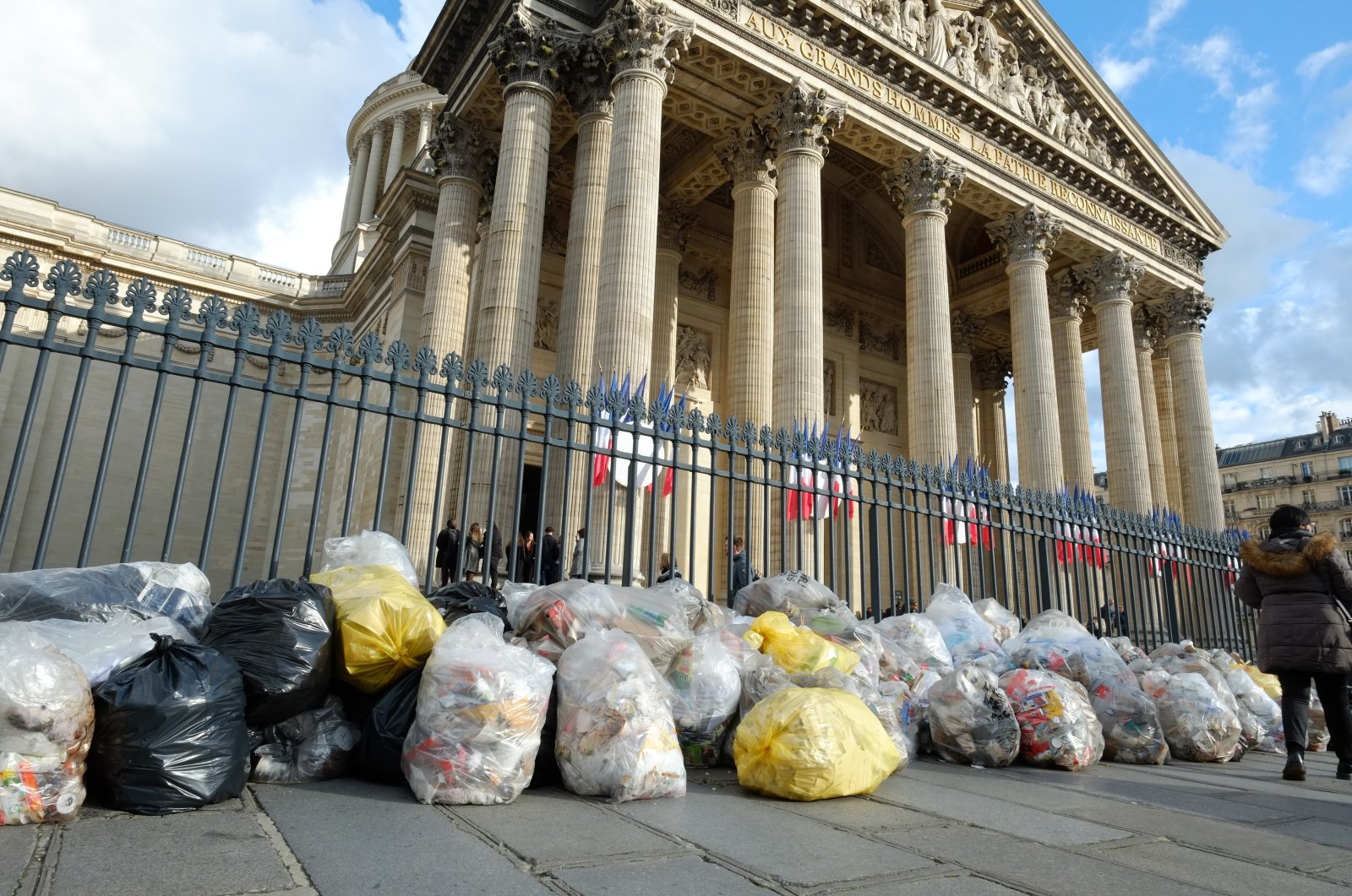 Garbage piled up in front of the Pantheon in Paris, March 19, 2023. (Shutterstock File Photo)