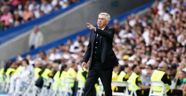 Real Madrid coach Carlo Ancelotti reacts during match against Athletic Club at the Santiago Bernabeu, Madrid, Spain, June 4, 2023. (AA Photo)