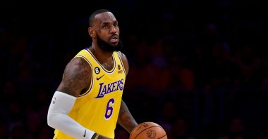 Los Angeles Lakers forward LeBron James drives to the basket against the Denver Nuggets during the third quarter in game four of the Western Conference Finals for the 2023 NBA playoffs at Crypto.com Arena, Los Angeles, U.S., May 22, 2023. (Reuters Photo)