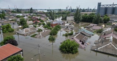 A view shows a flooded area after the Nova Kakhovka dam breached, amid Russia's attack on Ukraine, in Kherson, Ukraine, June 7, 2023. (Reuters Photo) 
