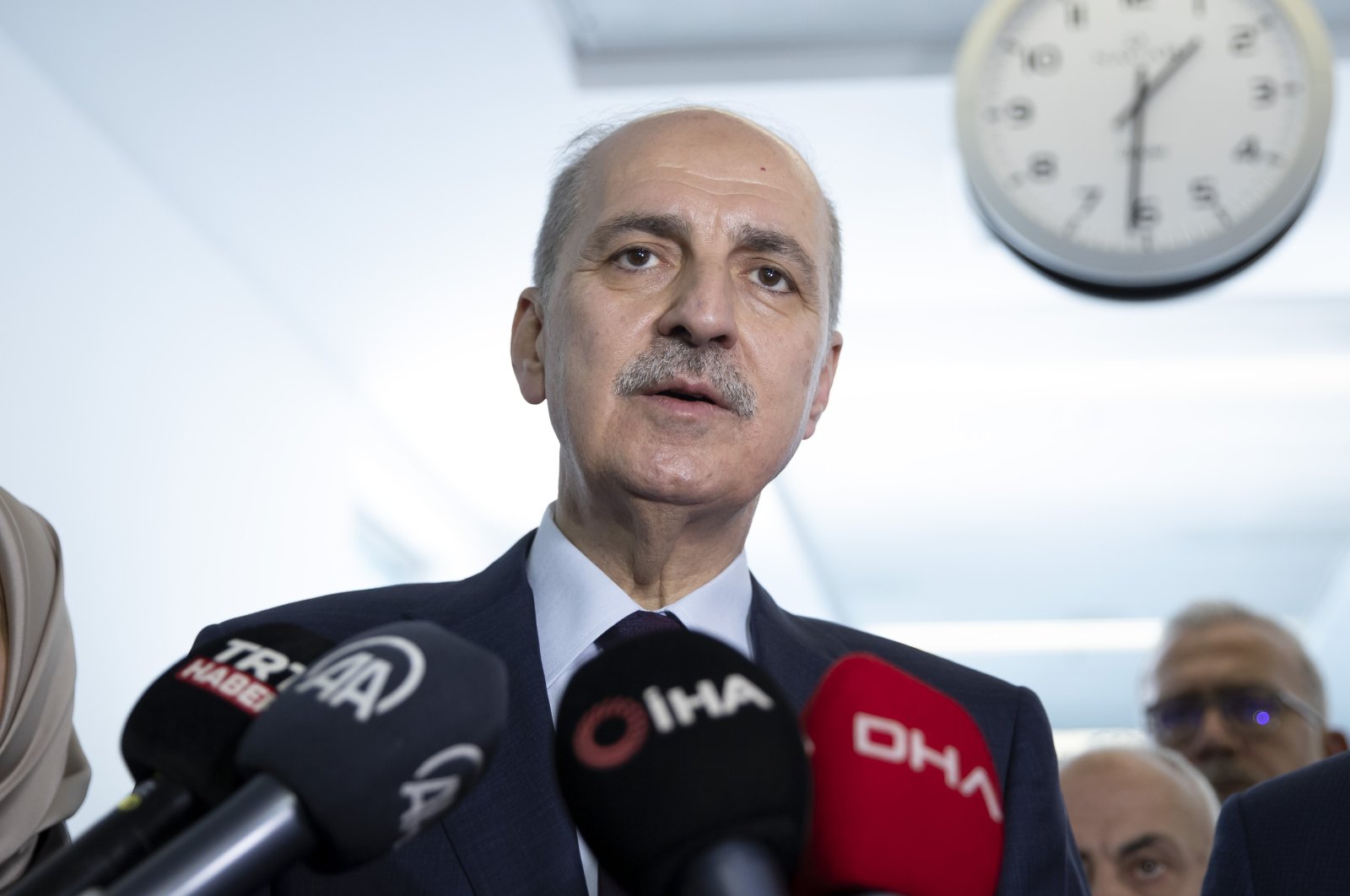 Numan Kurtulmuş, Istanbul representative and deputy chairperson of the ruling Justice and Development Party (AK Party), talks to reporters after formally applying for the post of parliamentary speaker in Ankara, Türkiye, June 6, 2023. (AA Photo)