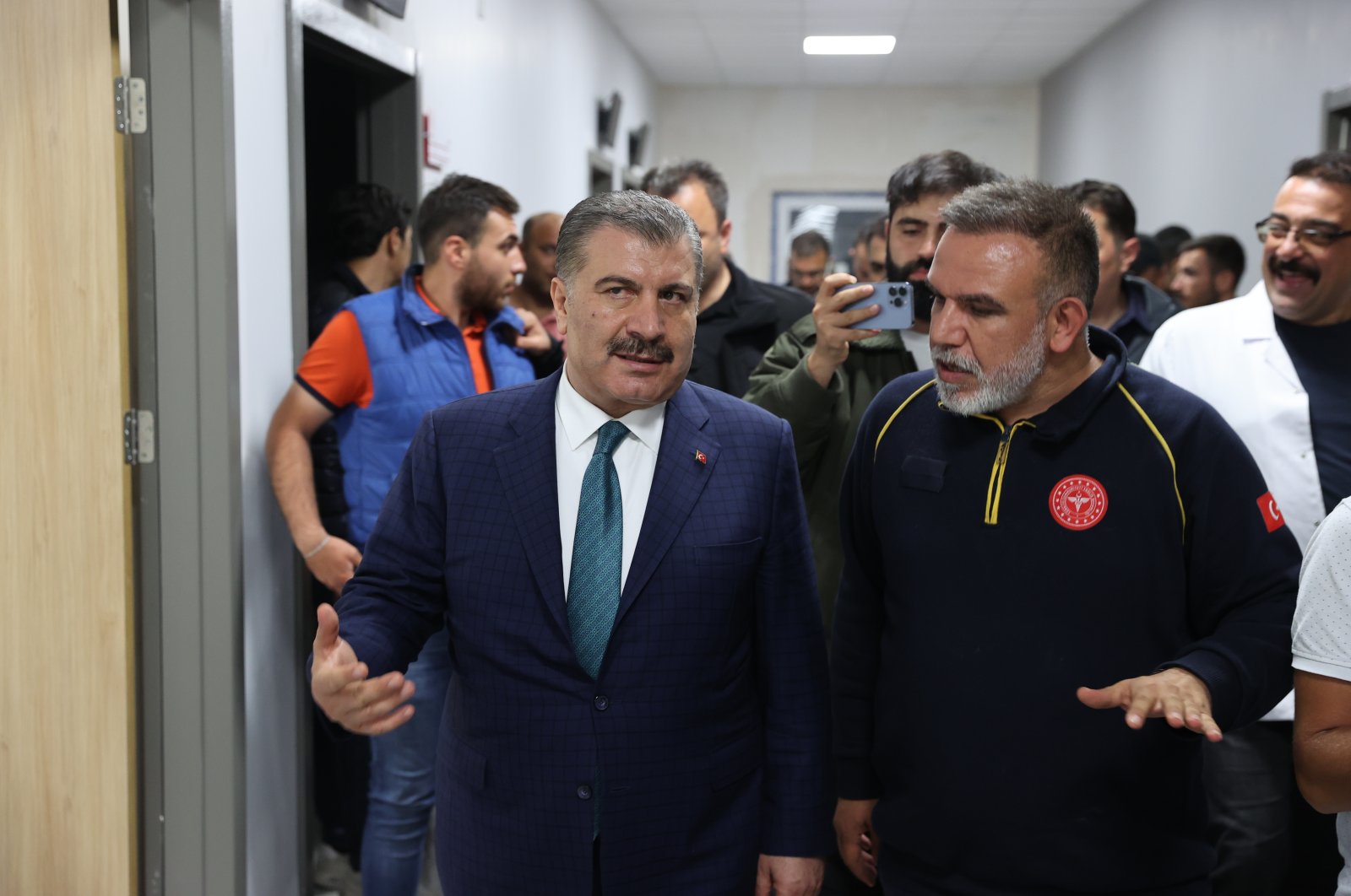 Health Minister Fahrettin Koca (L) during the visit to Defne State Hospital, Hatay, Türkiye, May 21, 2023. (AA Photo)