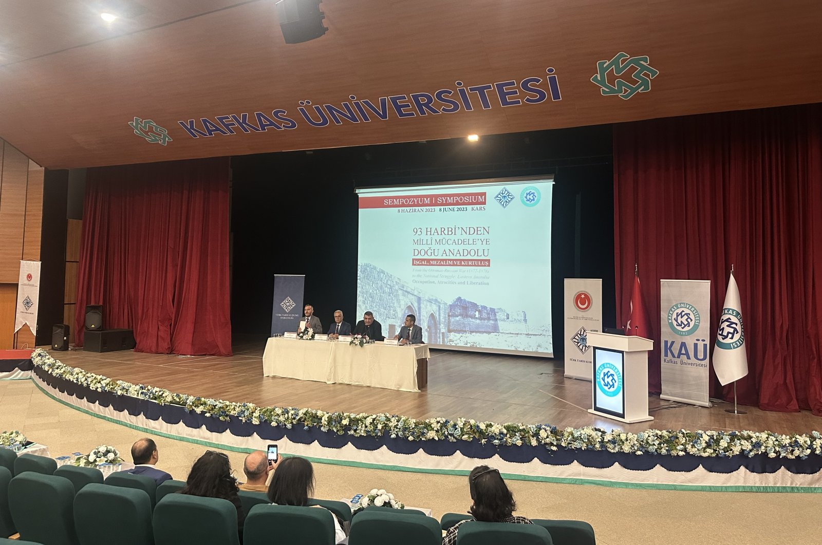 Speakers are seen during the “From the Ottoman-Russian War (1877-1878) to the National Struggle: Eastern Anatolia Occupation, Atrocities and Liberation” symposium in eastern Kars province, Türkiye, June 8, 2023 (Photo by Dilara Aslan Özer)