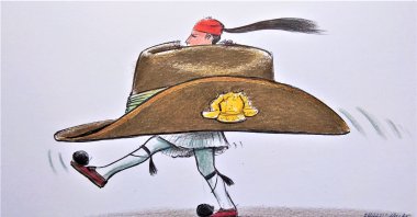 Australia rose to the Greek bait by being part of a deception in which the fallen Greek soldiers and the Anzacs were placed in the same category. (Illustration by Erhan Yalvaç)