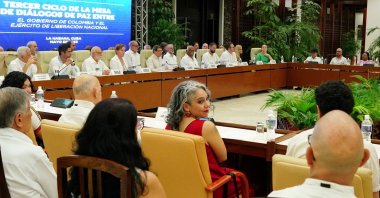 Member of the Senate of Colombia Maria Pizarro looks back during the opening of the third round of talks between negotiators from Colombia&#039;s government and members of the National Liberation Army rebel group (ELN) in Havana, Cuba, May 2, 2023. (Reuters File Photo)