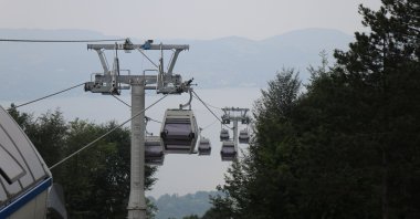 A scenic view of Sapanca via its new cable cars, Lake Sapanca, Sakarya, Türkiye, June 11, 2023. (IHA Photo)