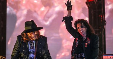 American actor Johnny Depp (L) and Alice Cooper (right) of the Hollywood Vampires band performed a concert at Life Park Istanbul, Türkiye, June 10, 2023. (AA Photo)