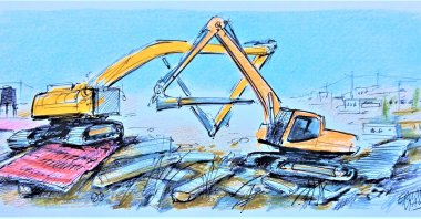 The forcible displacement and transfer of a militarily occupied population is a violation of international law and a war crime. (Illustration by Erhan Yalvaç)