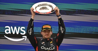 Red Bull Racing Dutch driver Max Verstappen lifts the trophy after winning the eighth Formula One race of the 2023 season in the Spanish GP at the "Barcelona-Catalunya" circuit in the city of Barcelona, Spain, June 4, 2023. (AA Photo)