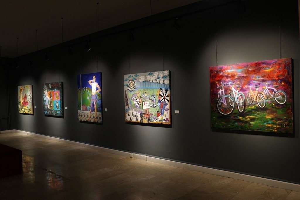 The paintings displayed in Art Land Workshop, Mersin, Türkiye, June 2, 2023. (Photo courtesy of Arnica Art)