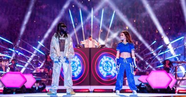 Burna Boy and Anitta share the stage during the Pepsi Kickoff Show, Istanbul, Türkiye, June 10, 2023. (Photo by Sonat Bahar)