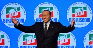 Forza Italia leader and former PM Silvio Berlusconi gestures during a meeting in Milan, Italy, Sept. 23, 2022. (Reuters Photo)