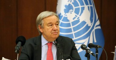 The Secretary-General of the United Nations, Antonio Guterres speaks during a news conference at the al-Rasheed Hotel in Baghdad, Iraq, March 1, 2023. (EPA Photo)