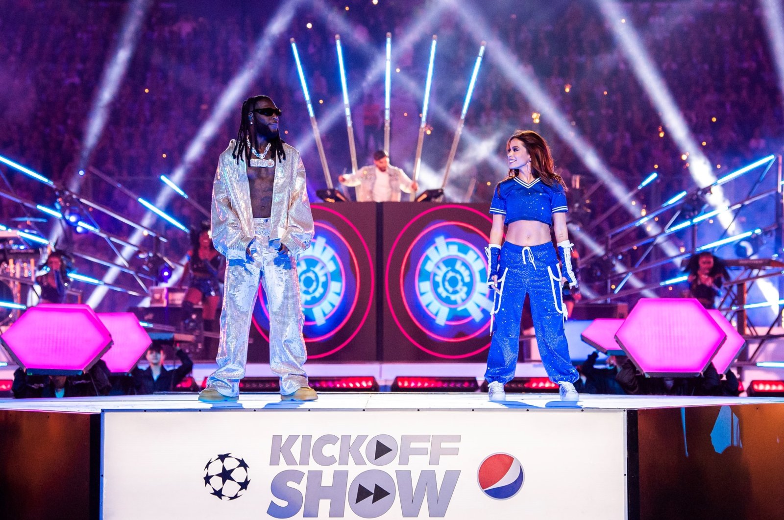 Burna Boy and Anitta share the stage during the Pepsi Kickoff Show, Istanbul, Türkiye, June 10, 2023. (Photo by Sonat Bahar)