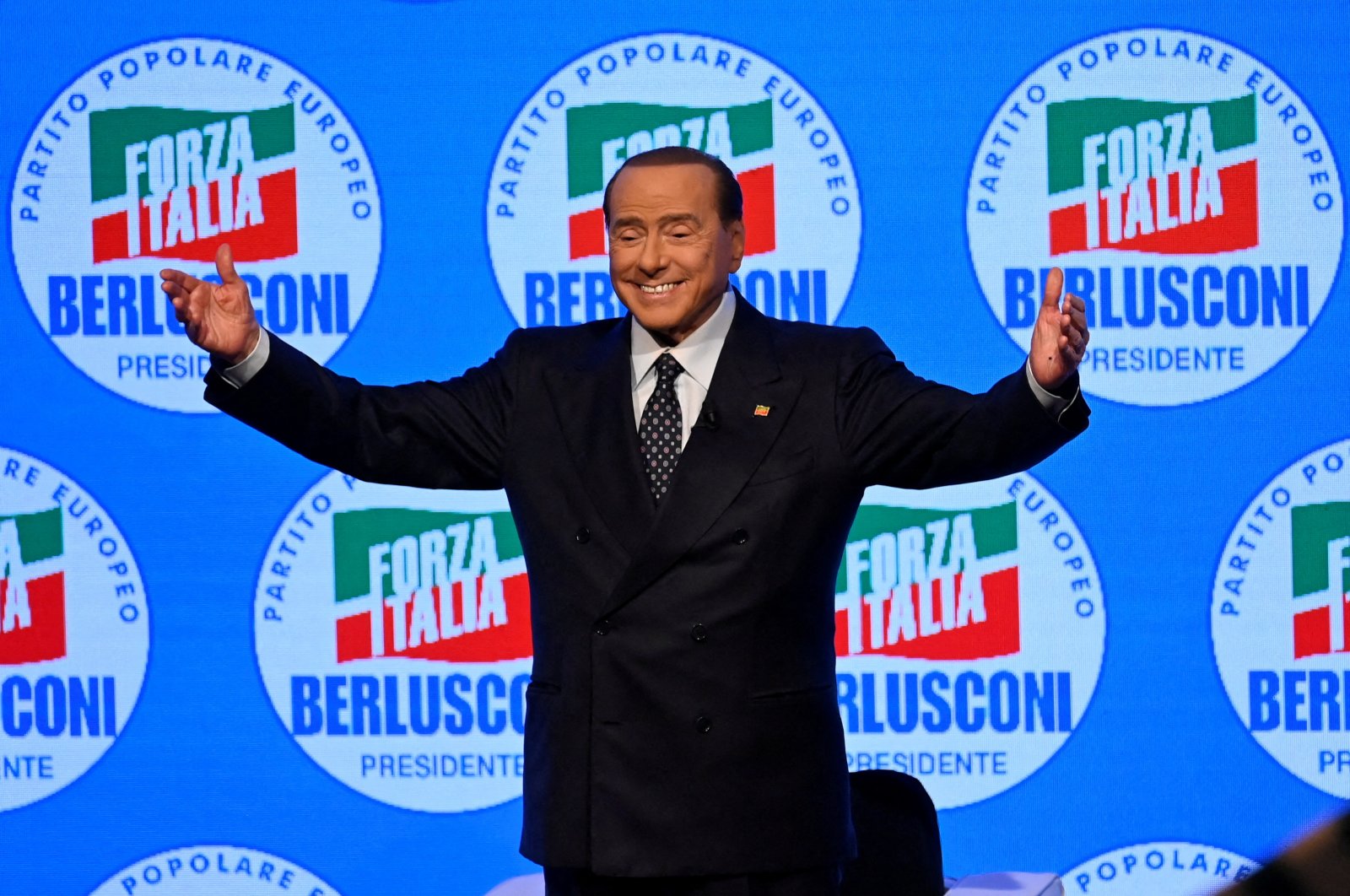 Forza Italia leader and former PM Silvio Berlusconi gestures during a meeting in Milan, Italy, Sept. 23, 2022. (Reuters Photo)