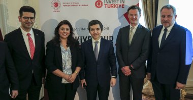 British Minister of State for Business and Trade Nusrat Ghani (2nd L), head of the Presidential Investment Office Burak Dağlıoğlu (L) and Türkiye's Ambassador to London Osman Koray Ertaş (C) attend the "Türkiye: Your Resilient Investment Partner” event, London, U.K., June 12, 2023. (AA Photo).