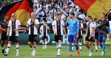 Germany's players react after the international friendly football match between Germany and Ukraine, Bremen, Germany, June 12, 2023. (AFP Photo)