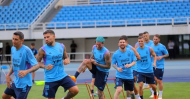 Argentina national team players during training ahead of the international friendly match against Australia at the Beijing Olympic Stadium, Beijing, China, June 12, 2023. (Reuters Photo)