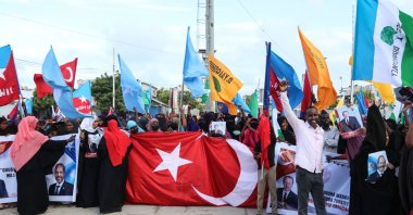 Somalis celebrate the victory of President Recep Tayyip Erdoğan after he won the presidential run-off election during the celebration organized by the government in Mogadishu, Somalia, May 29, 2023. (AFP Photo)