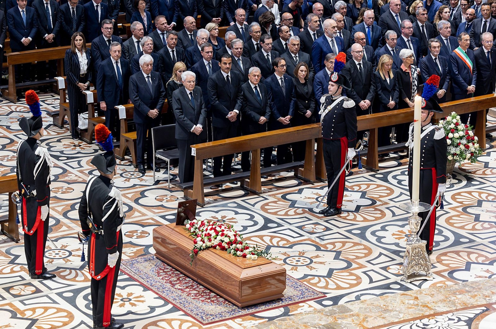 The coffin of Italy&#039;s former prime minister and media mogul Silvio Berlusconi, June 14, 2023. (Quirinale Handout via AFP)